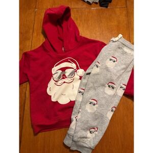 Carters Child of Mine Kids 3T Christmas Santa Hoodie and Joggers Set Red Gray